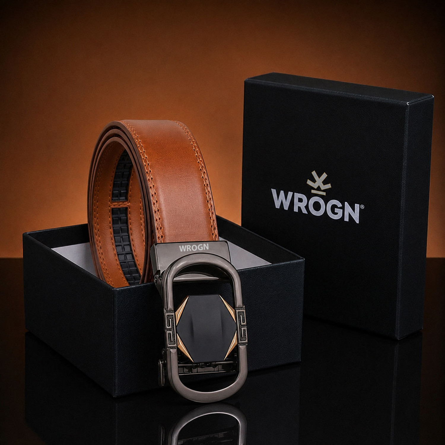Image of WROGN Men Formal, Evening, Casual, Party Tan Texas Leatherite Belt