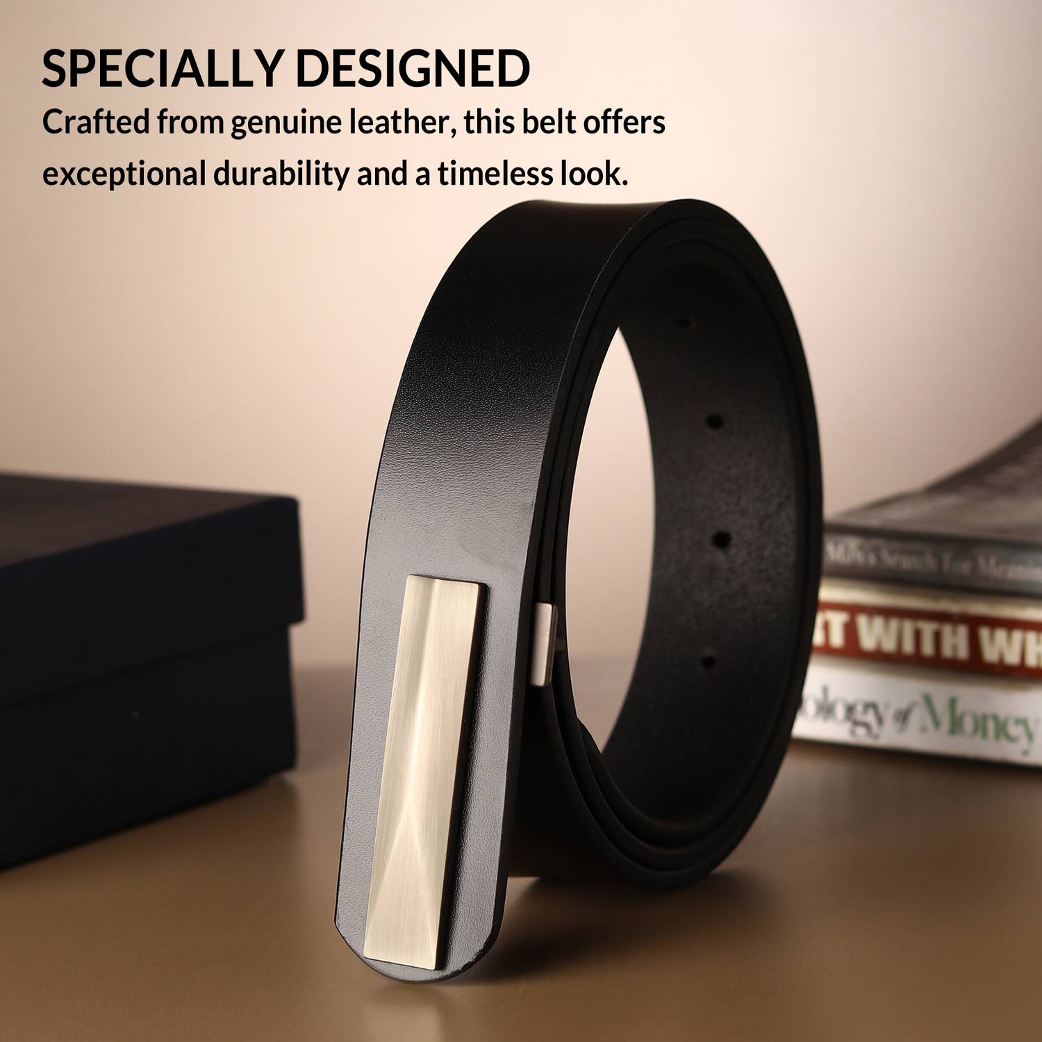 LOOPA Men Black Genuine Leather Belt - Image 2