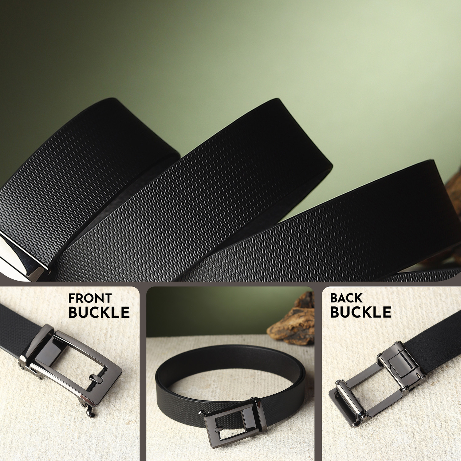Image of PROVOGUE Men Formal Black Genuine Leather Belt