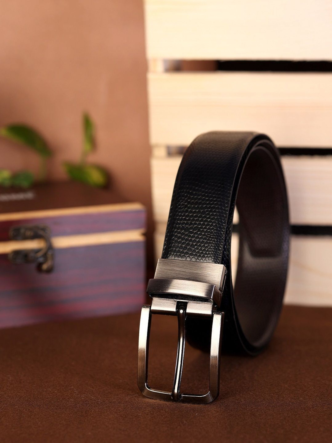 Image of Roadster Men Casual, Formal Black Genuine Leather Reversible Belt