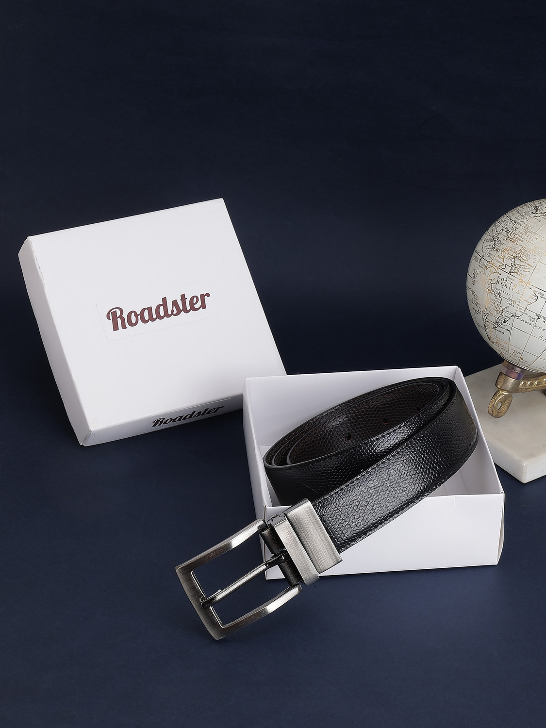 Image of Roadster Men Casual, Formal Black Genuine Leather Reversible Belt