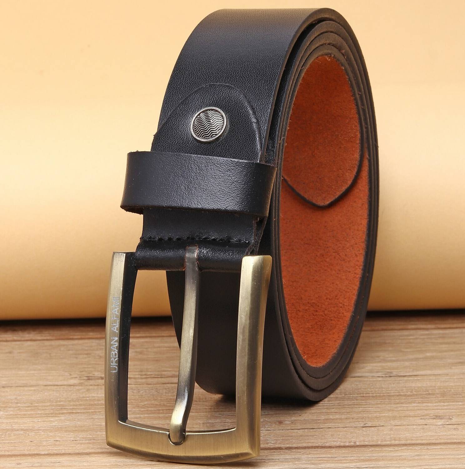 WOOD BAZAR Men Black Genuine Leather Belt BLACK TM105 - Price in