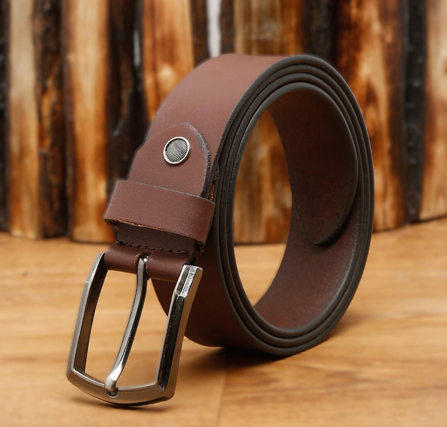 Image of KAEZRI Men Casual, Evening, Formal, Party Brown Genuine Leather Belt