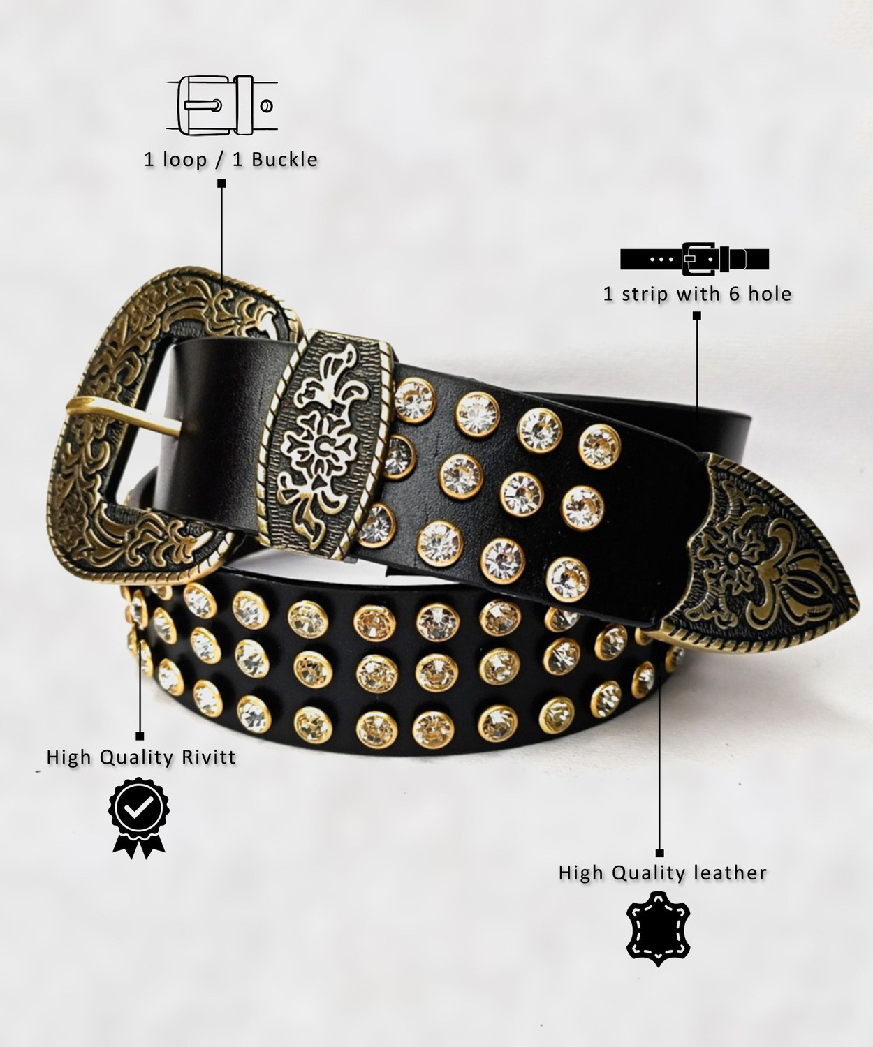 Image of Storeamore Men Casual, Party, Evening Black Genuine Leather Belt