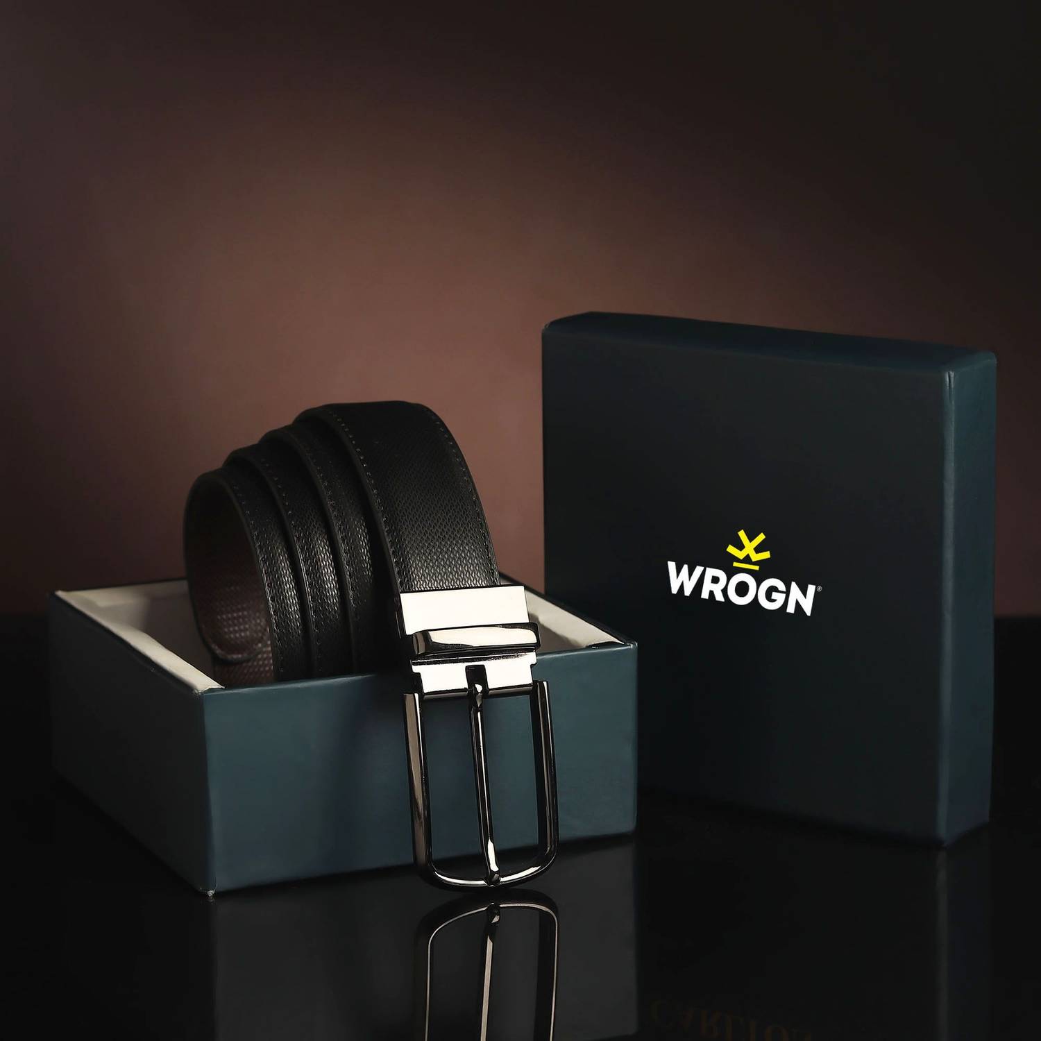 WROGN Men Black Reversible Leather Belt - Image 1