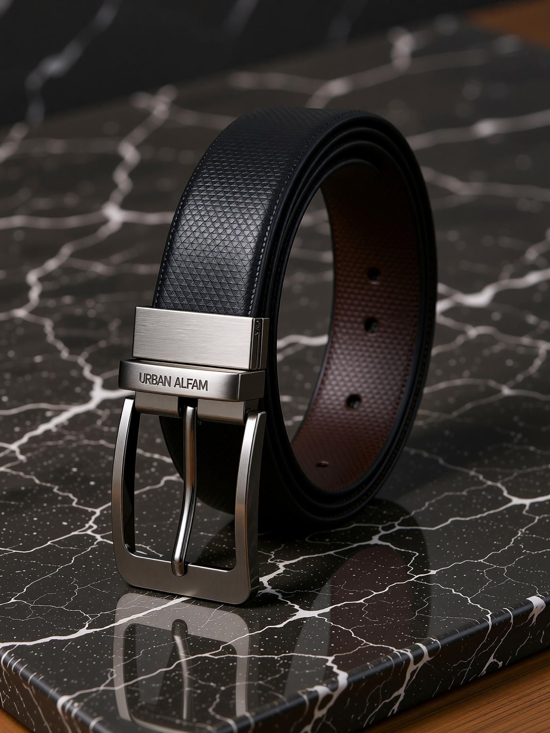 Image of URBAN ALFAMI Men Formal, Casual, Party Black, Brown Artificial Leather, Texas Leatherite Reversible Belt