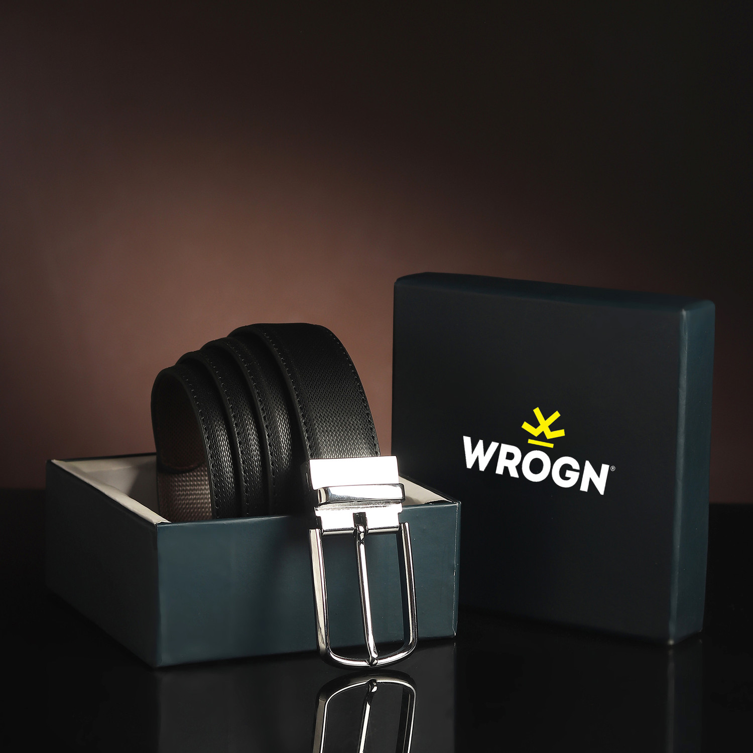 Image of WROGN Men Formal, Casual, Evening, Party Black Artificial Leather Belt