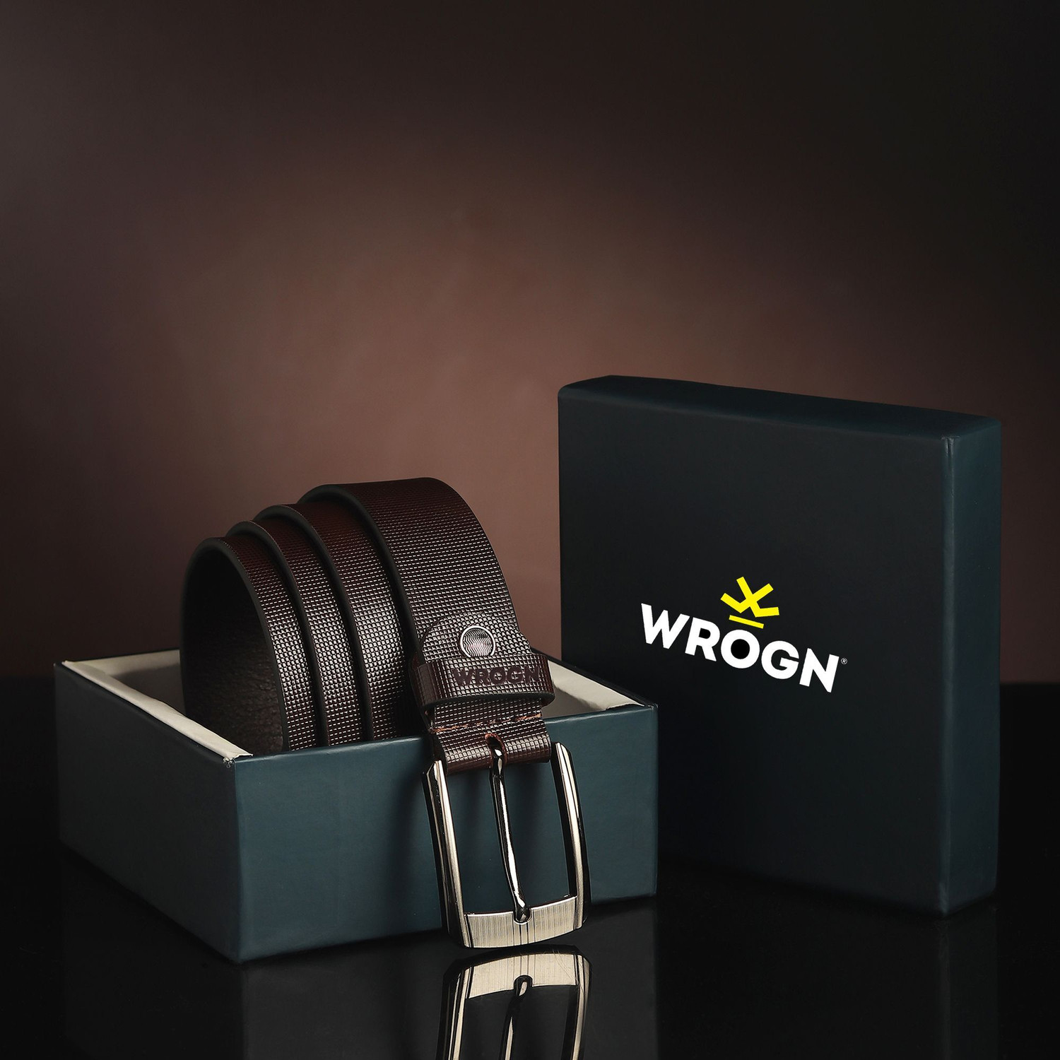 Image of WROGN Men Formal, Casual, Evening, Party Brown Genuine Leather Belt