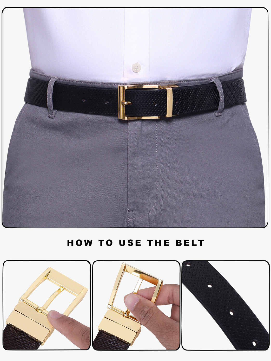 Image of KILLER Men Formal Black Artificial Leather Reversible Belt