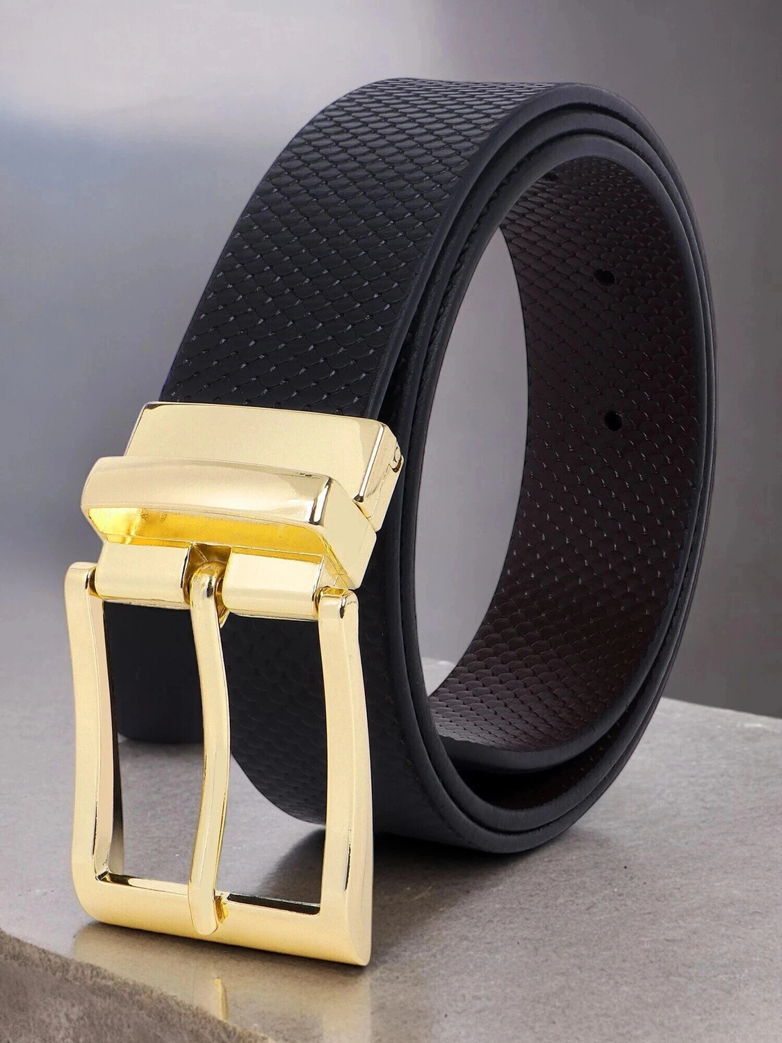 Image of KILLER Men Formal Black Artificial Leather Reversible Belt