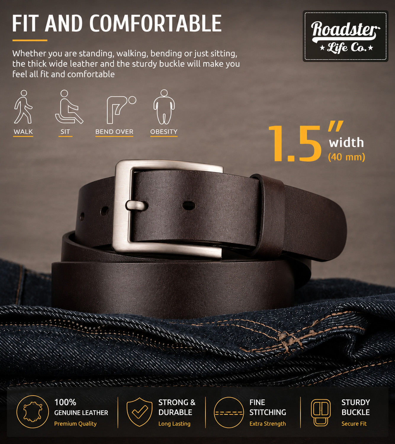 Image of Roadster Men Formal, Casual Brown Genuine Leather Belt