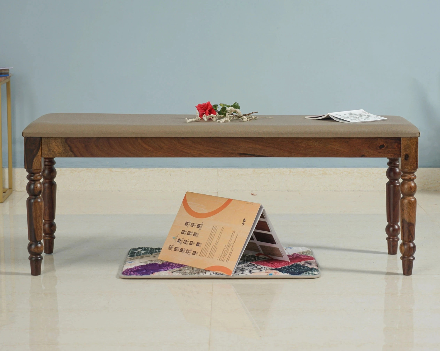 Image of Woodefly Sheesham Wood 3 Seater Bench for Dining Room /Indoor /Balcony Solid Wood 3 Seater