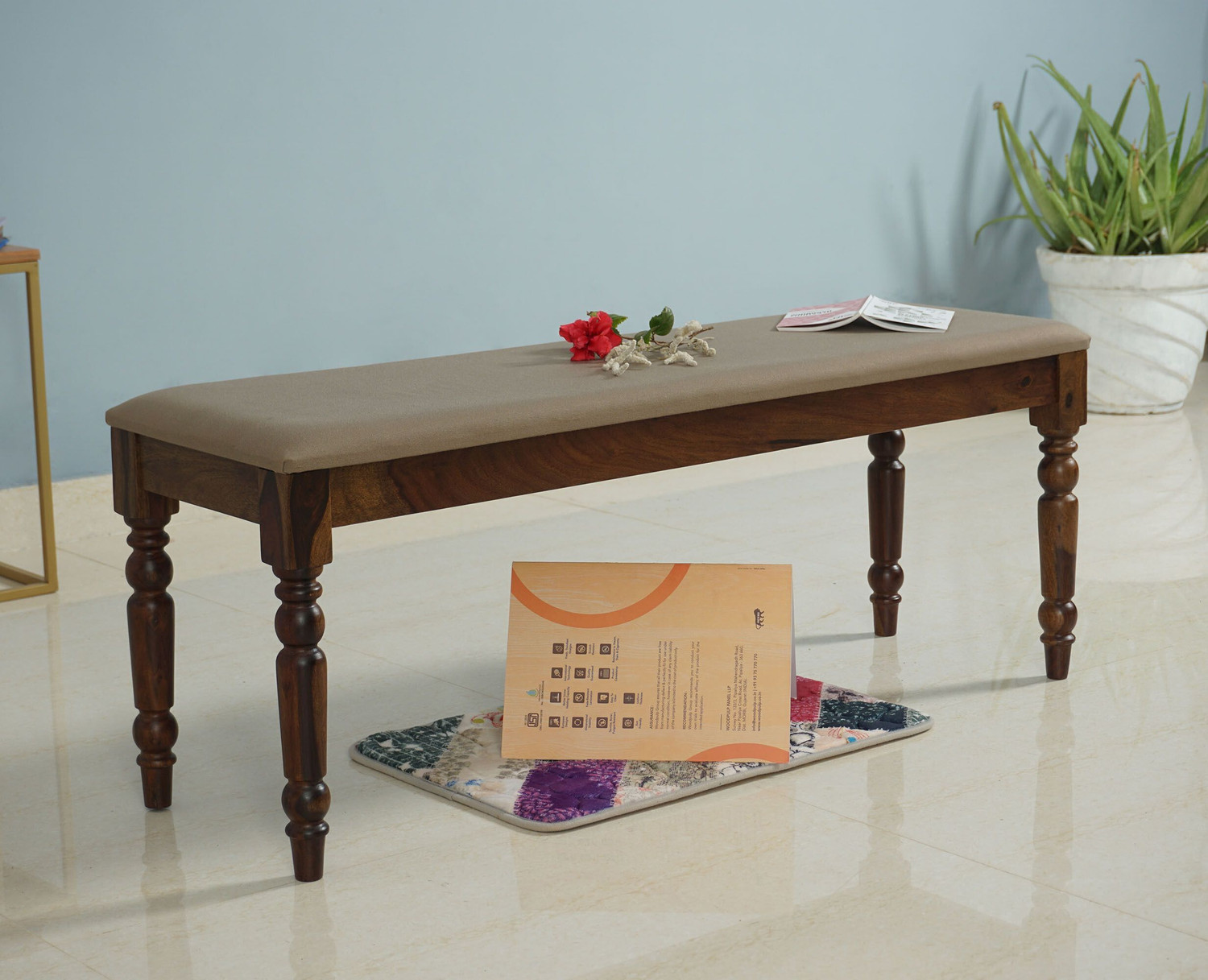 Image of Woodefly Sheesham Wood 3 Seater Bench for Dining Room /Indoor /Balcony Solid Wood 3 Seater