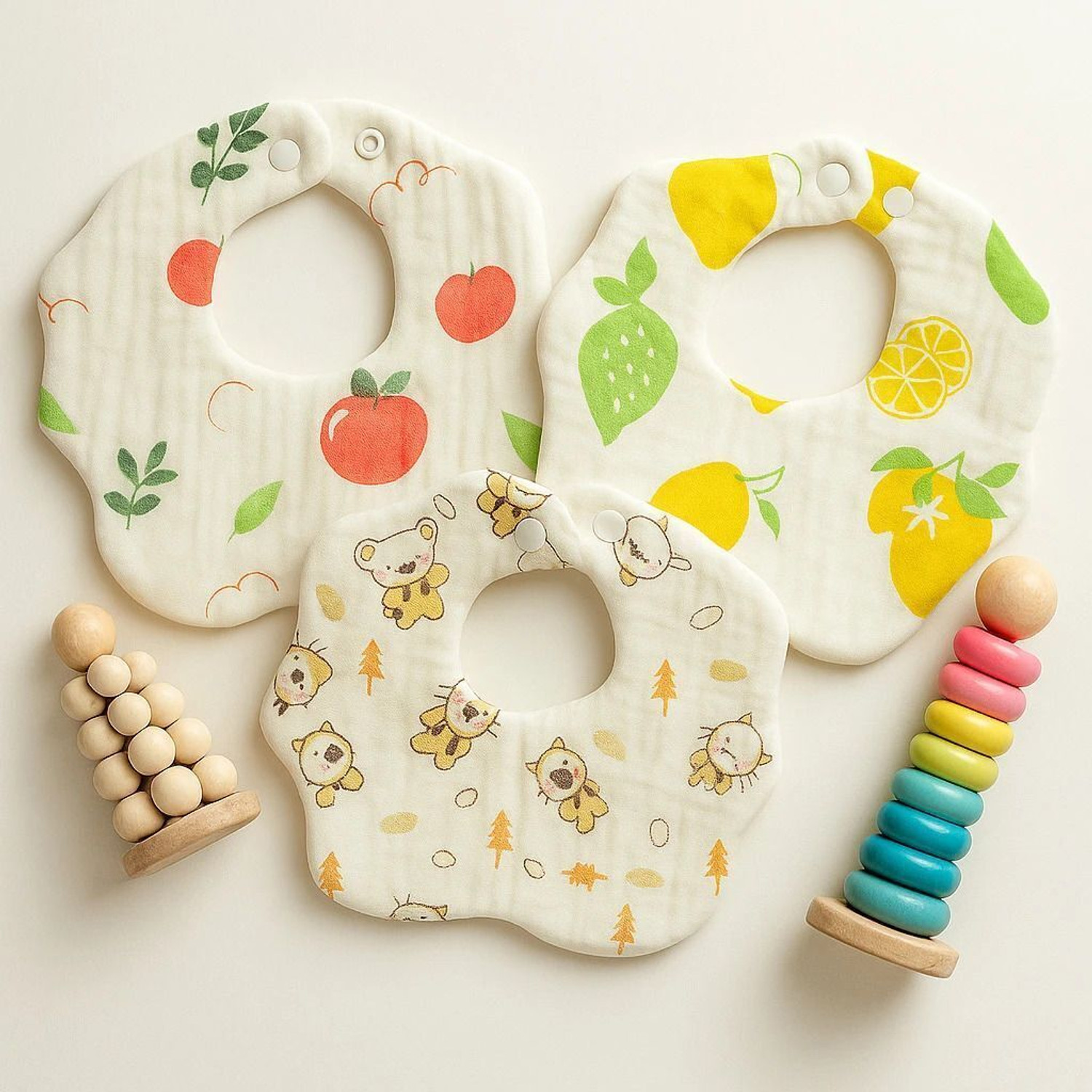 Image of HONOR YOUR HOME 6 Layer Muslin Baby Bib (Pack of 3) | Pure Cotton, Ultra Soft & Skin-Friendly