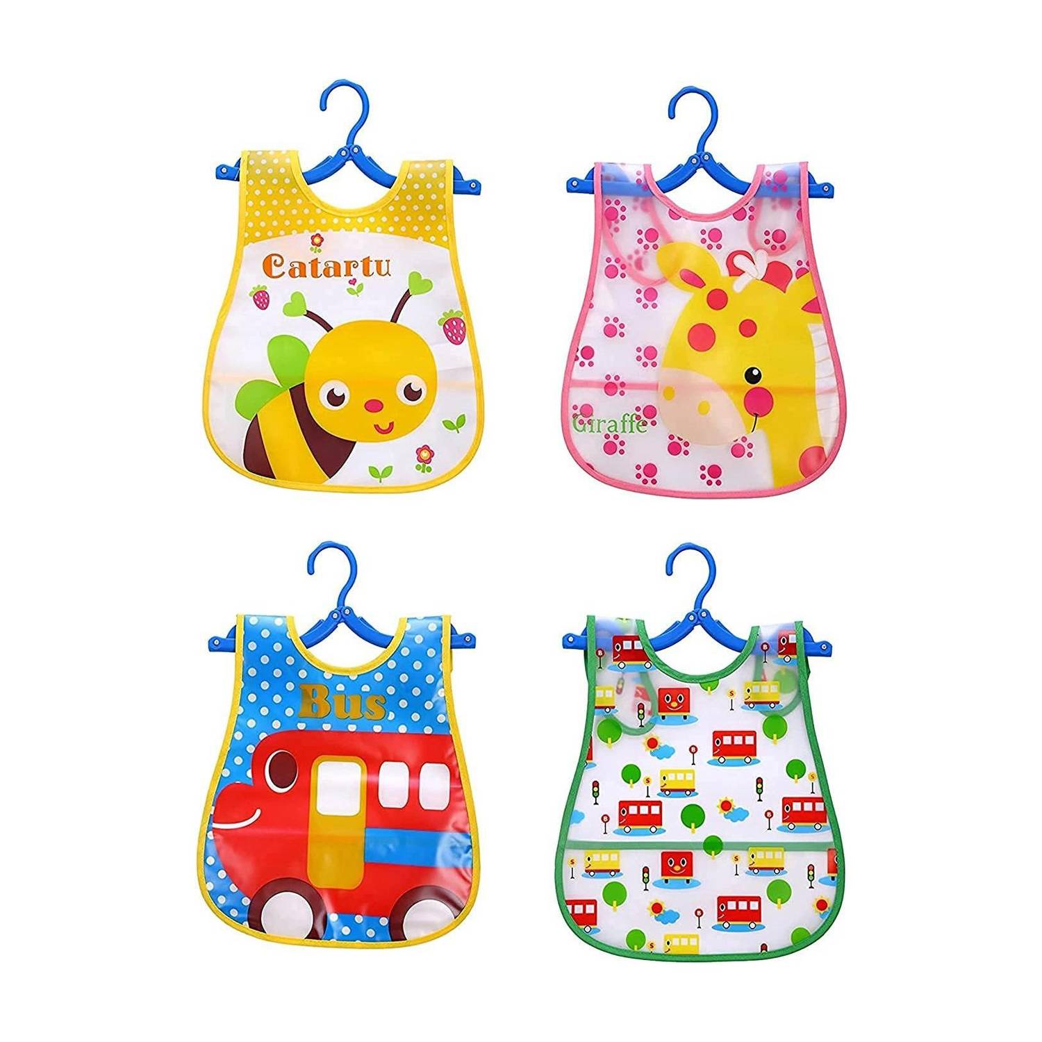 BabyGo Plastic Waterproof Baby Apron with Bib (Pack of 4) Random Color