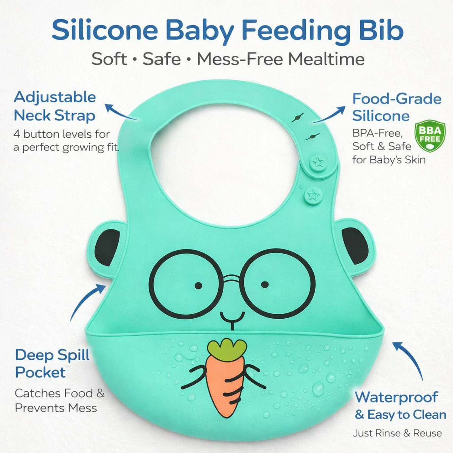 Image of AEREX Silicone Baby Feeding Bib with Food Catcher For Weaning Babies & Toddlers