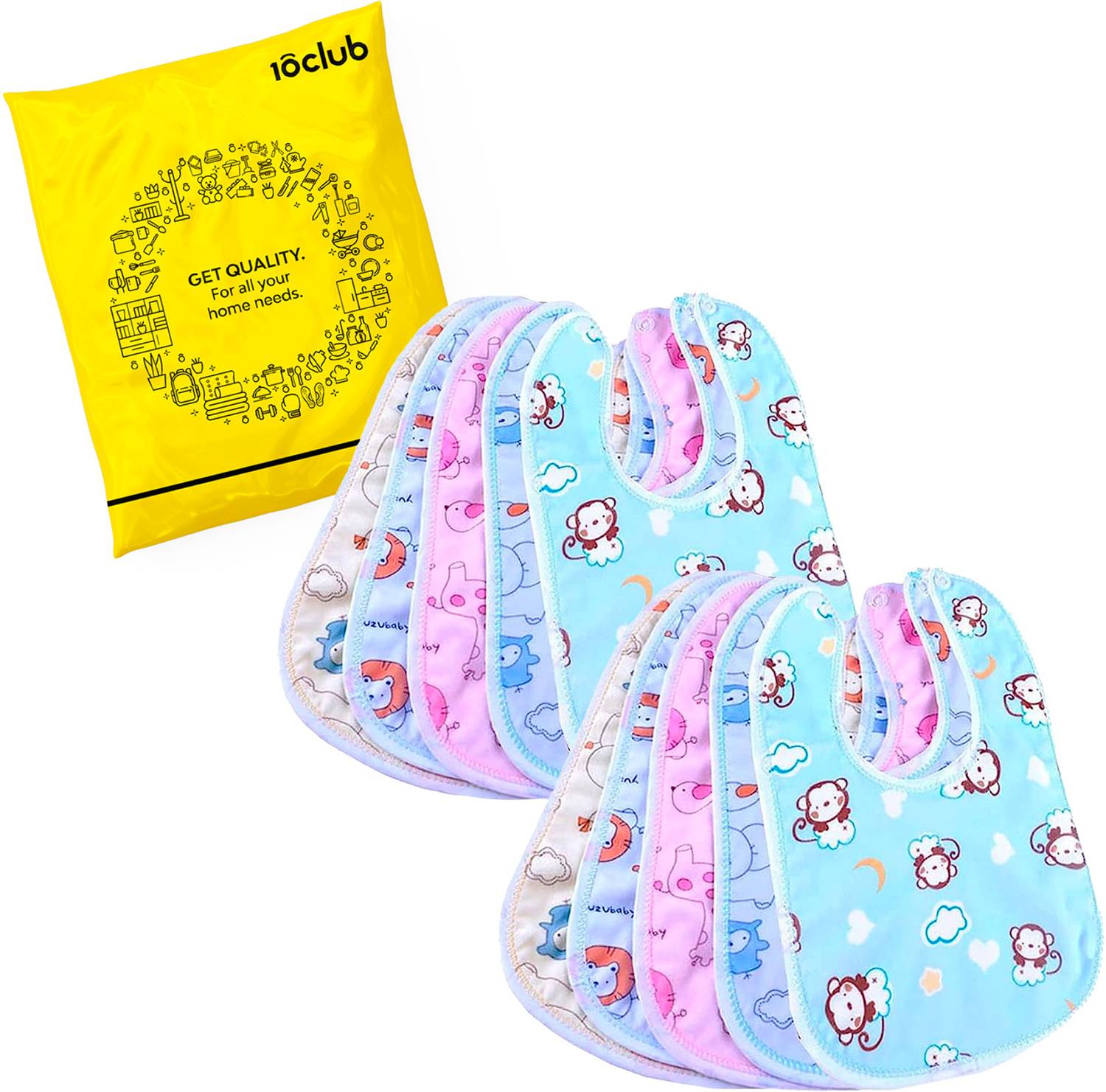 10club Baby Fastdry Bibs (Feeding Infants and Toddlers) 0-2 Years (Pack of 10)