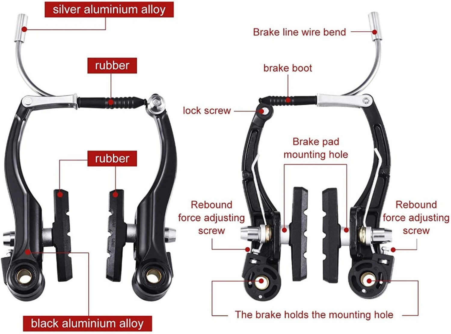 Image of kk world Bicycle Brake Set - Front and Rear V Breaks with Pads, Brake Lever, and Cables Bicycle Brake Disk