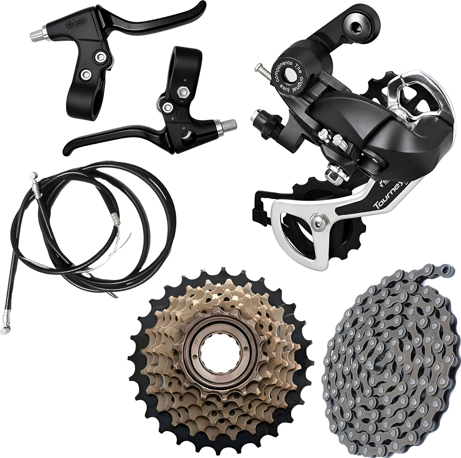 Image of Razaiq Bicycle Rear Gear Set 7 Speed Freewheel Chain Brake Lever Cable Wire Kit Bicycle Brake Disk (160 mm)