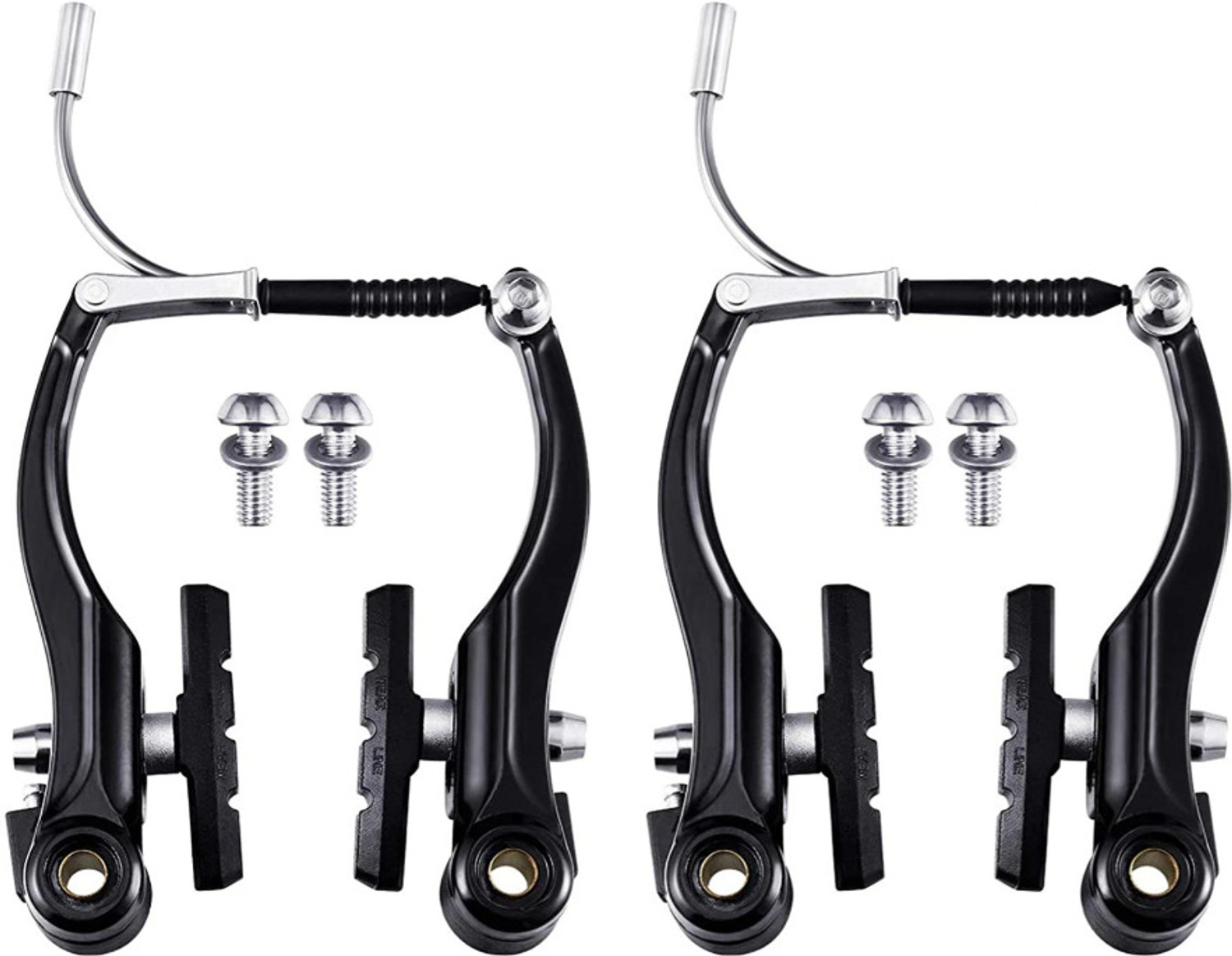 Image of kk world Bicycle Brake Set - Front and Rear V Breaks with Pads, Brake Lever, and Cables Bicycle Brake Disk