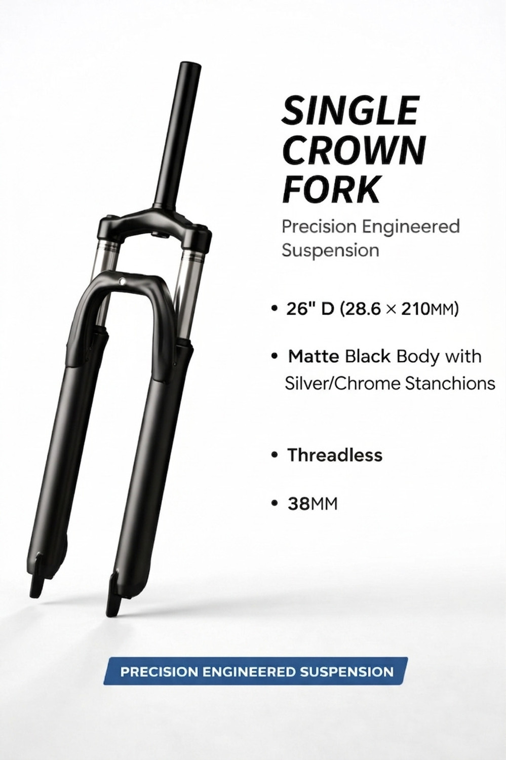 Image of Furix Single Crown Threadless Suspension Fork 26'' for Mountain Bike, 38mm Stanchions Steel Mountain Bike Bicycle Fork
