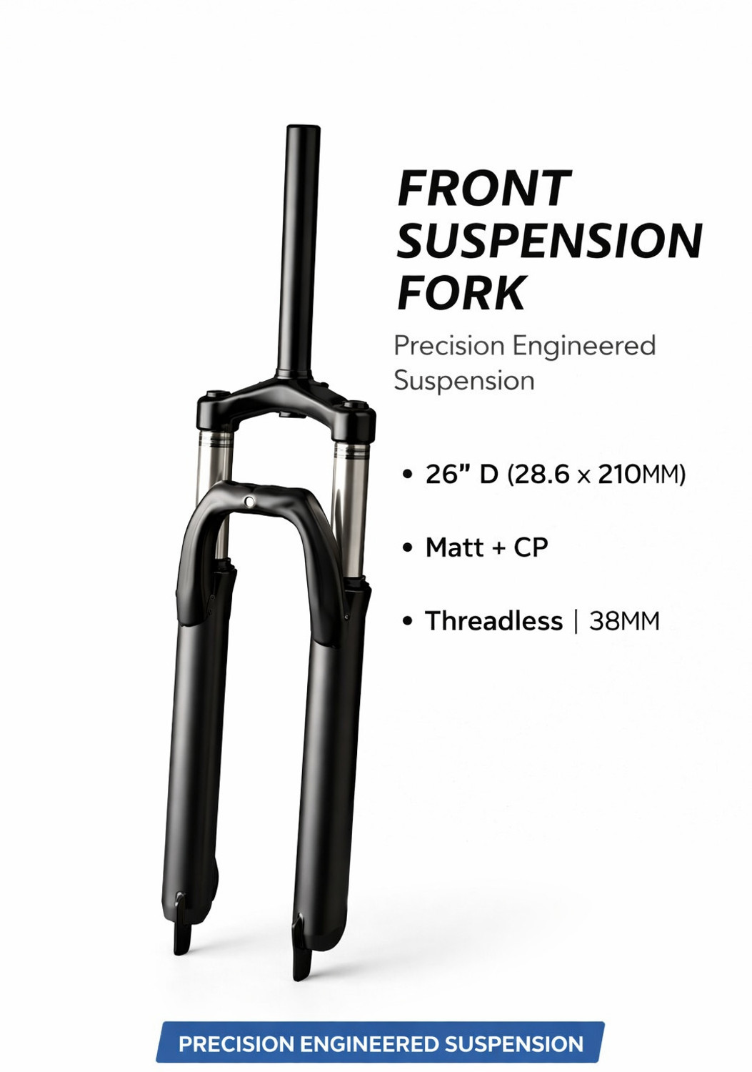 Image of Furix Single Crown Threadless Suspension Fork 26'' for Mountain Bike, 38mm Stanchions Steel Mountain Bike Bicycle Fork