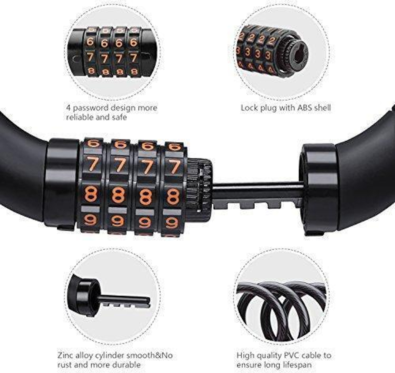 Image of Wifton 4 Digital Code Password Combination Lock Cable Cycle Lock