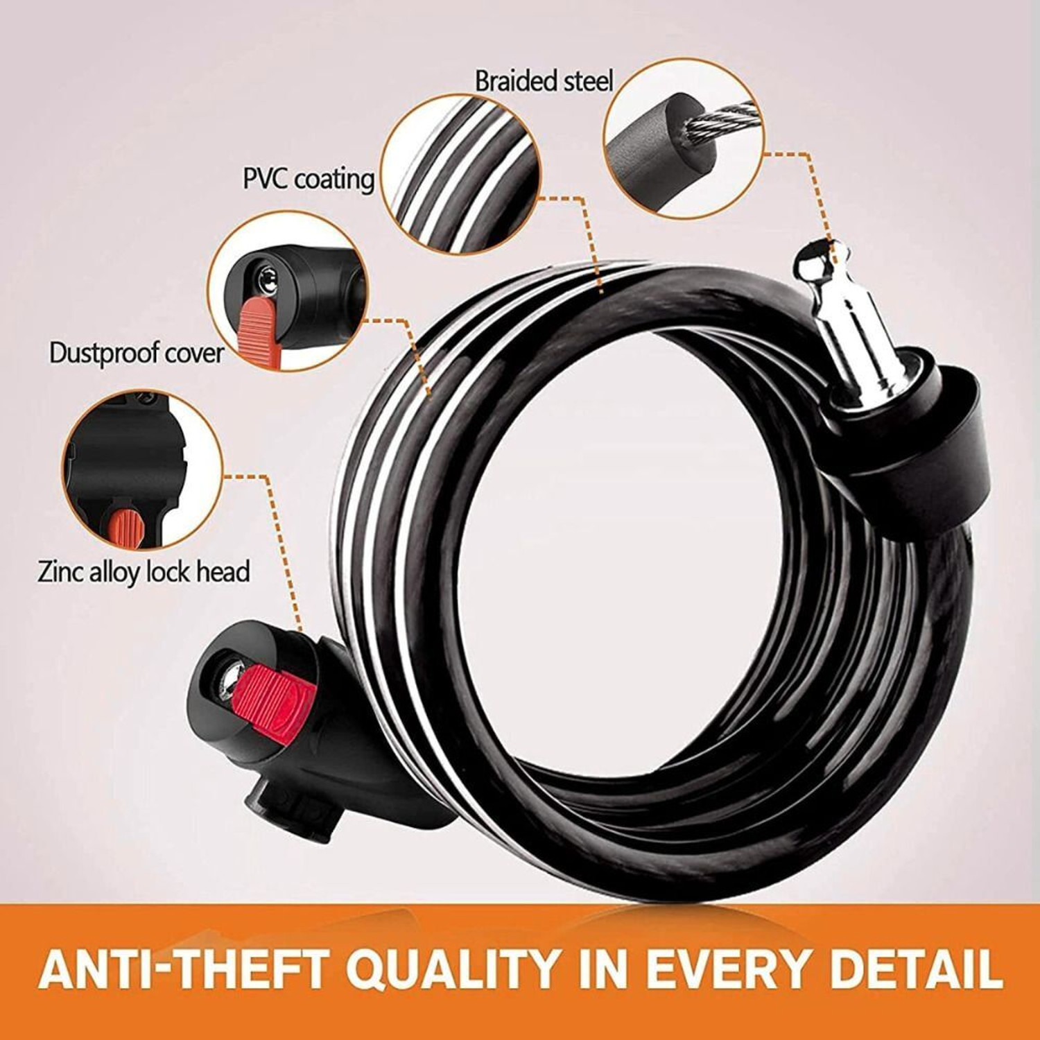 Image of Shopeleven Cycle Wire Lock with Key for Bicycle & Bike, Anti Theft Safety Cable Lock Cycle Lock
