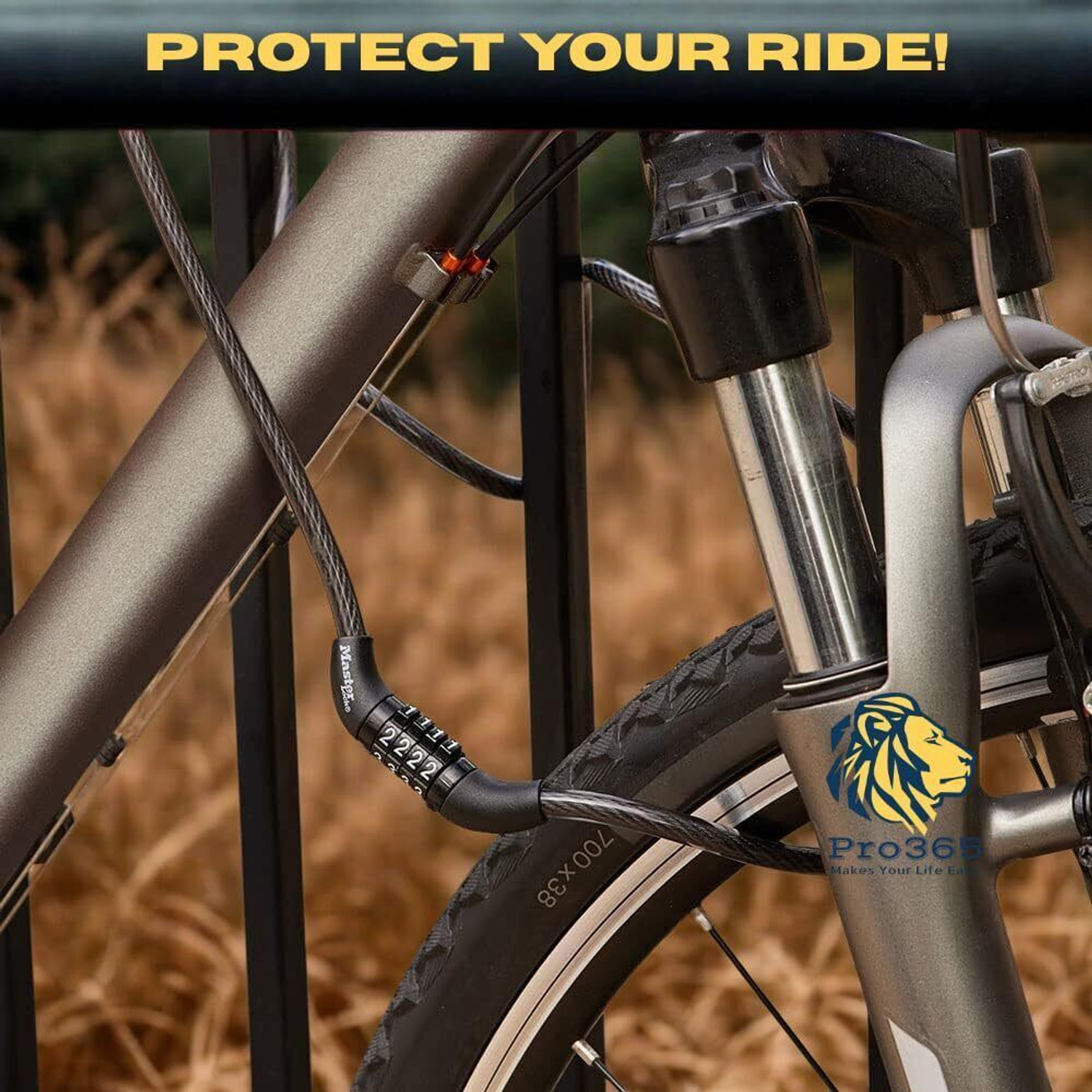 Image of PRO365 Premium 4 Digit Combination Cycle Lock|High-Strength|Steel Wire|PVC Coating Cycle Lock