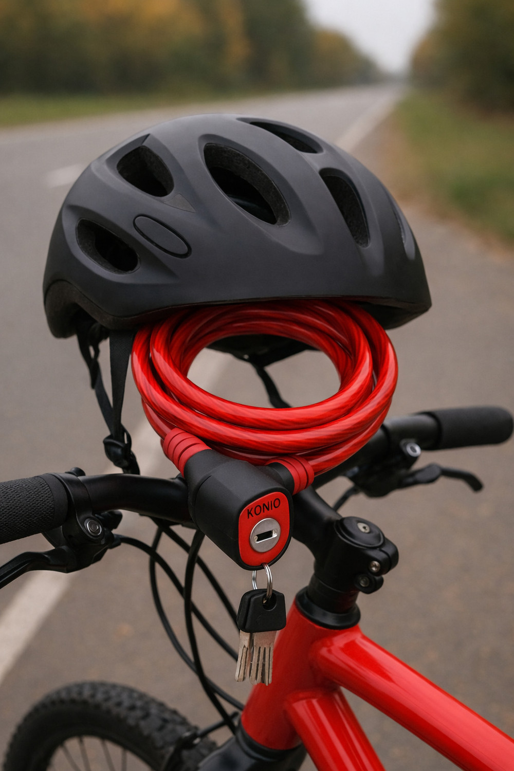 Image of KONIO Steel Cable Lock Anti Theft Push Lock For Multipurpose Uses with 3 Keys (Red). Cycle Lock