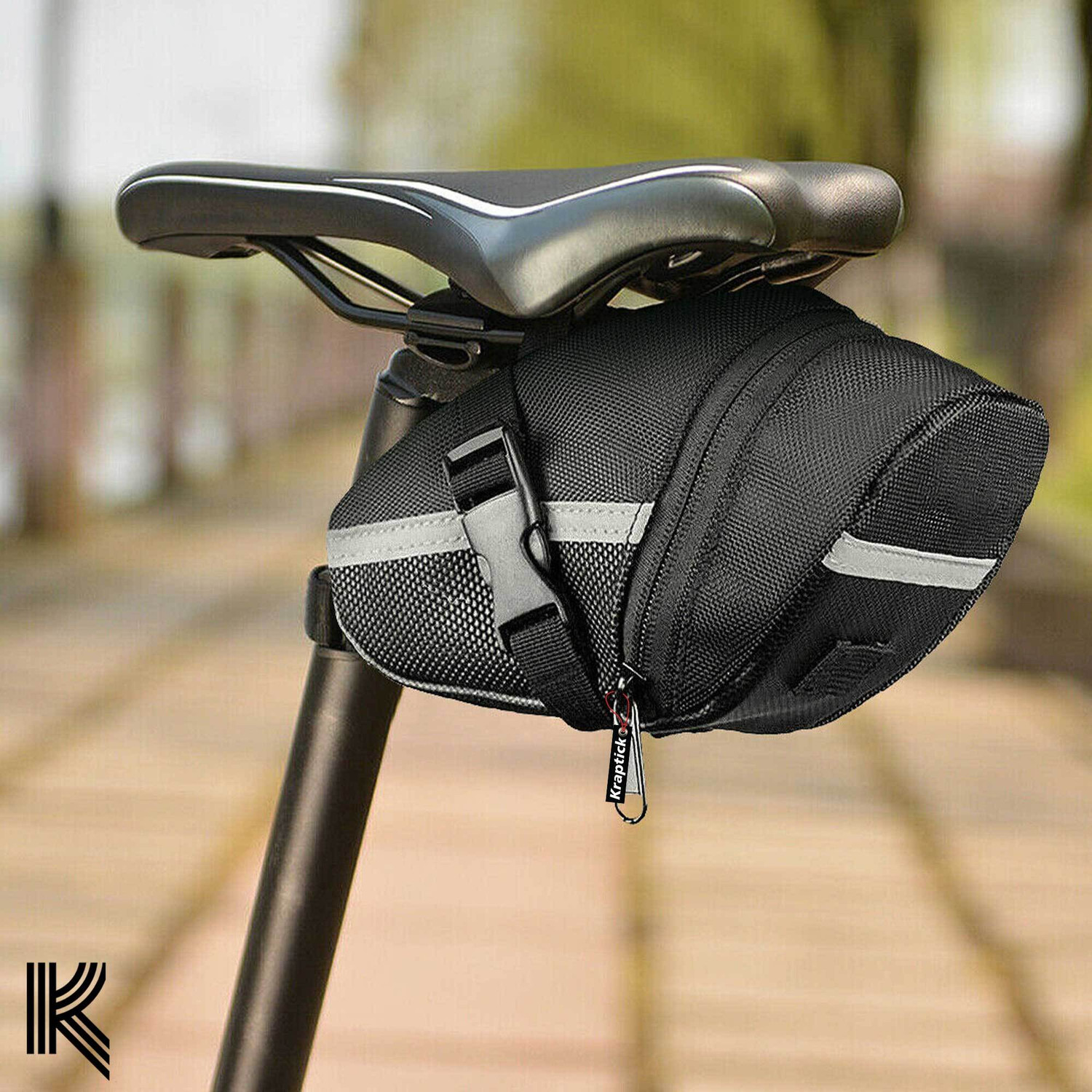 Image of KRAPTICK Waterproof Cycle Bag, Cycle Tail Bag, Cycle Seat Bag, Cycle Storage Pouch- Black Bicycle Phone Holder