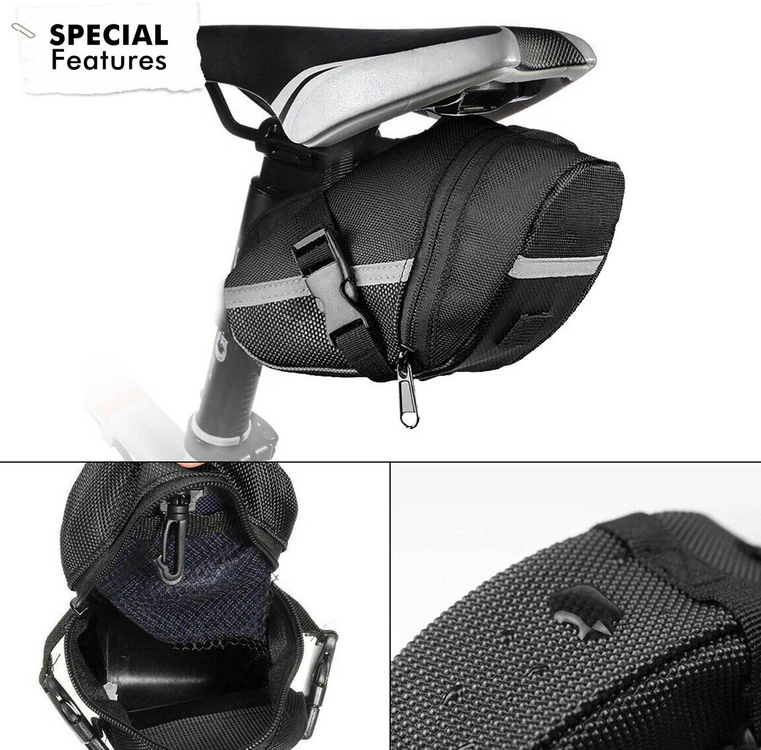 Image of KRAPTICK Waterproof Cycle Bag, Cycle Tail Bag, Cycle Seat Bag, Cycle Storage Pouch- Black Bicycle Phone Holder