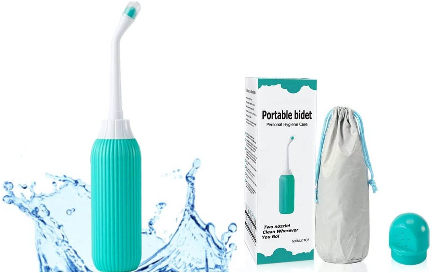 24x7eMall 500ml Portable Retractable Travel Bidet with Bag 2 Nozzles Bidet Nozzle