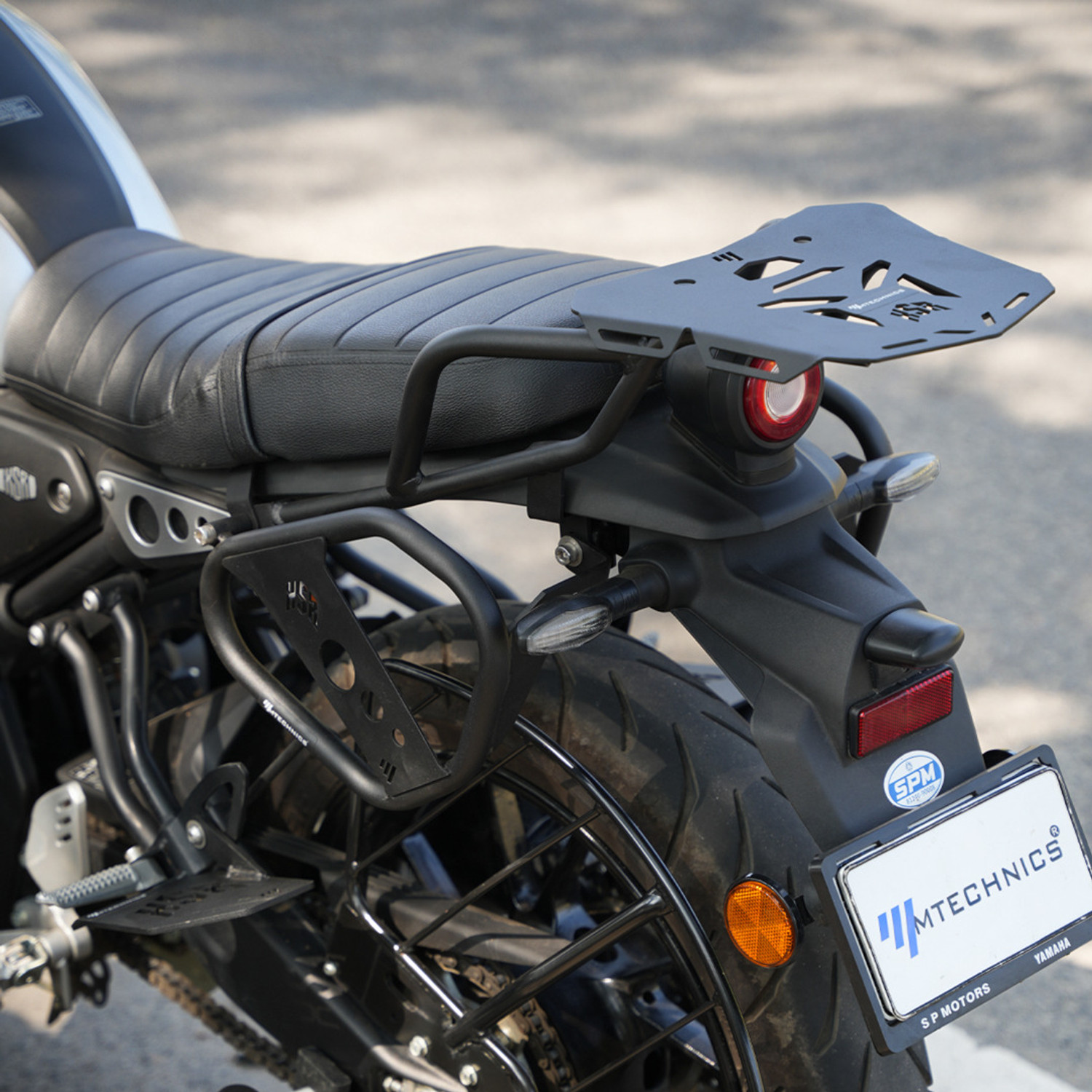 Image of M Technics Luggage Carrier for XSR 155, Heavy-Duty Back Rack with Side Grab Rail, (Black) Bike Storage Stand