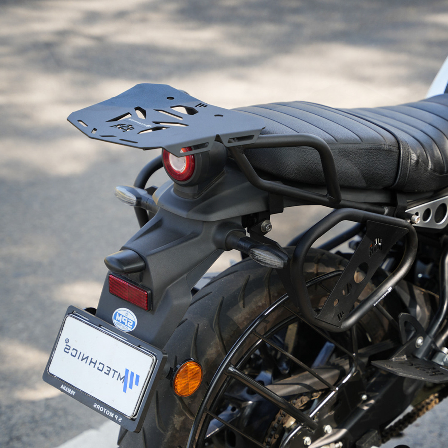Image of M Technics Luggage Carrier for XSR 155, Heavy-Duty Back Rack with Side Grab Rail, (Black) Bike Storage Stand