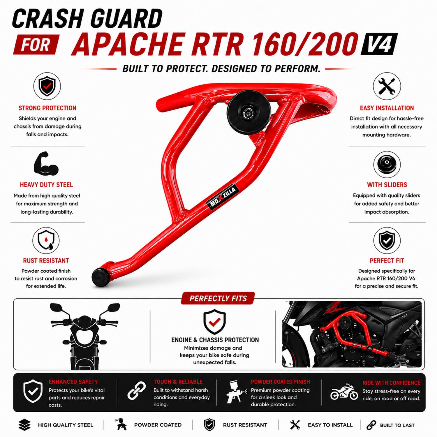 MOXZILLA Shark Crash Guard for Apache RTR 160 4V & 200 4V - Image 4