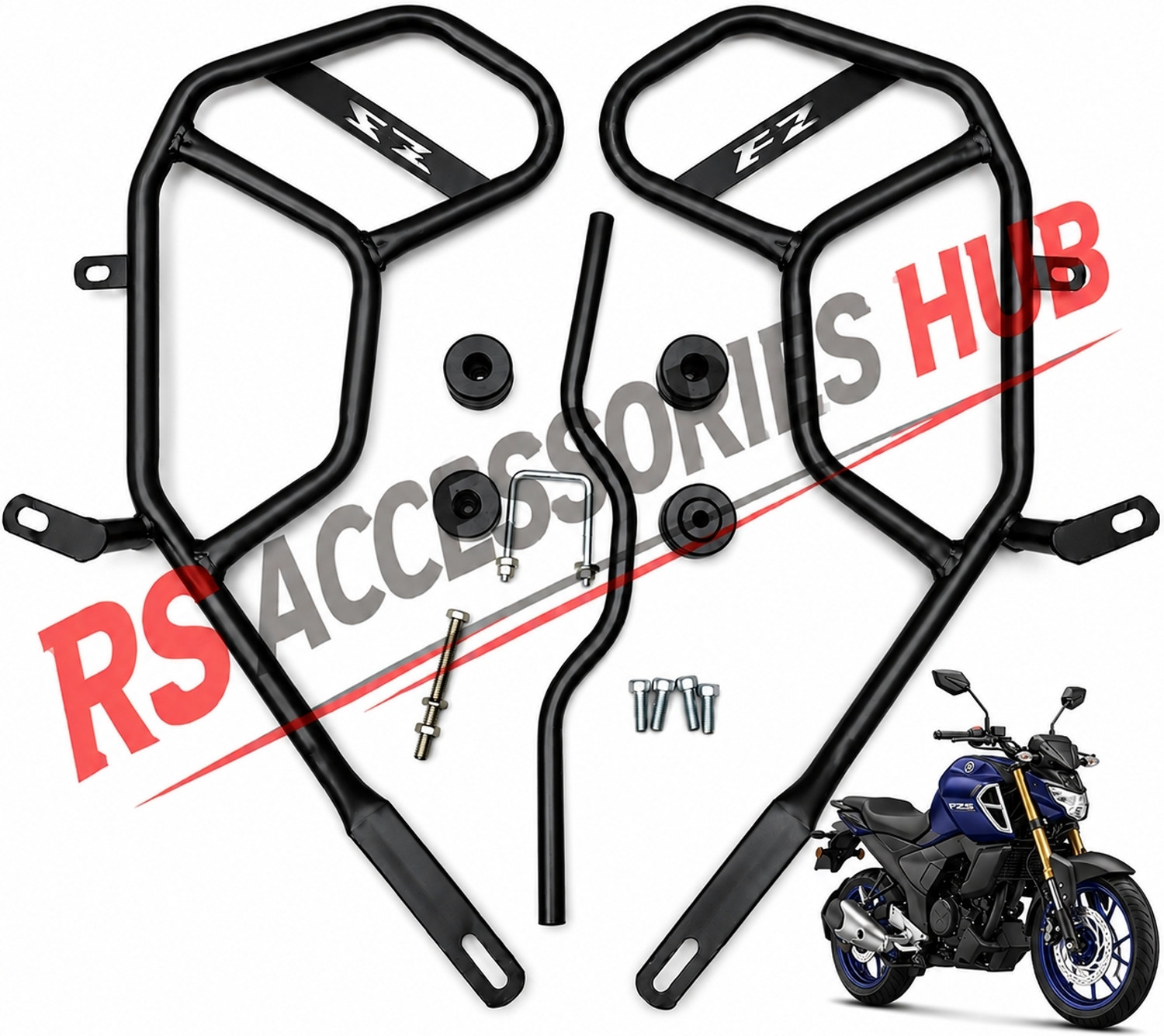 Image of RS ACESSORIES HUB Heavy Metal Leg Guard Compatible for Yamaha FZ-S V3 V4 Bike Crash Guard (Yamaha)