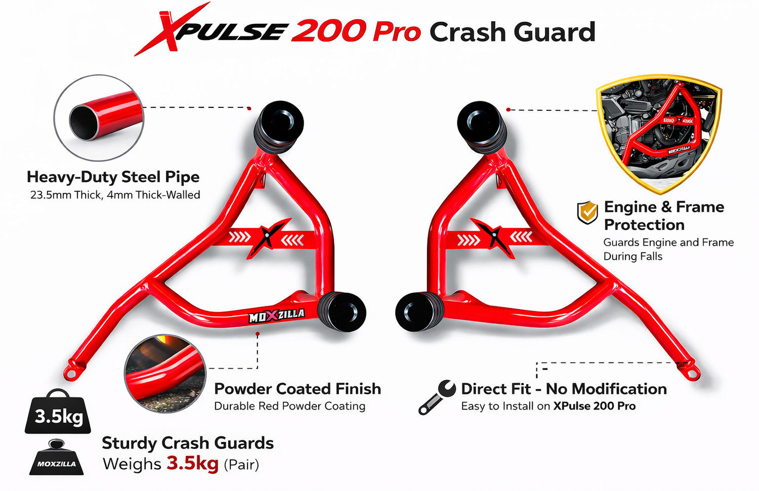 Image of MOXZILLA OFF-ROAD Crash Guard For Xpulse 200 Pro 4V Red