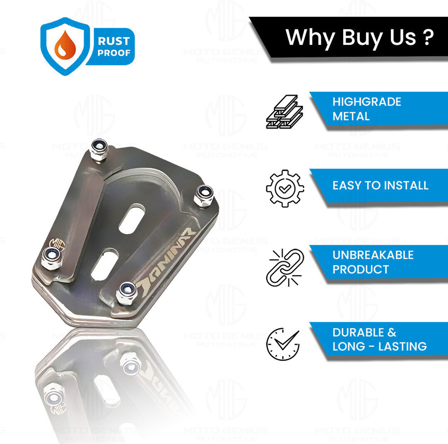 Image of Moto Genius Stainless Steel Side Stand Extender for Dominar 250 & 400 Bike Crash Guard