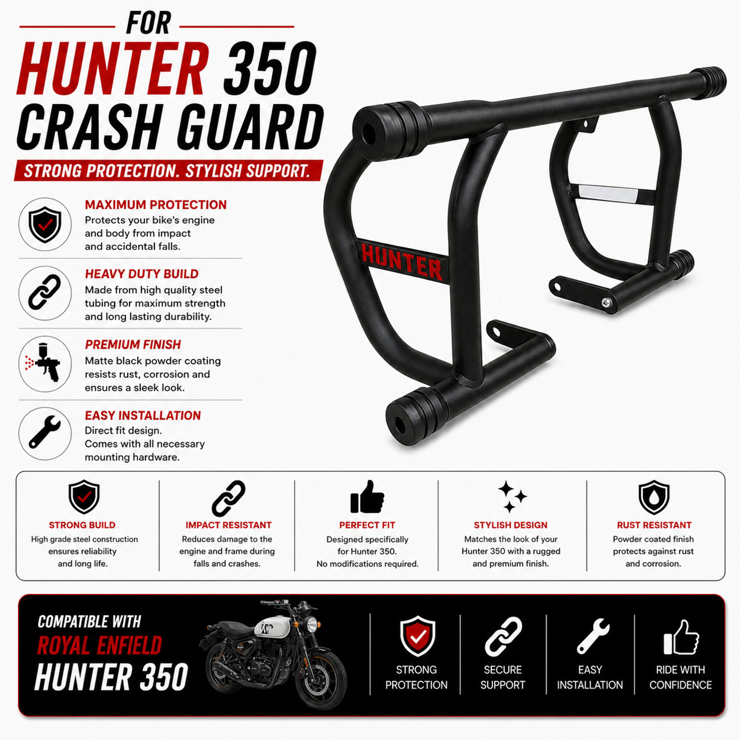 Image of LASERKART STEELHUNTER Crash Guard For Hunter 350 Direct Fit