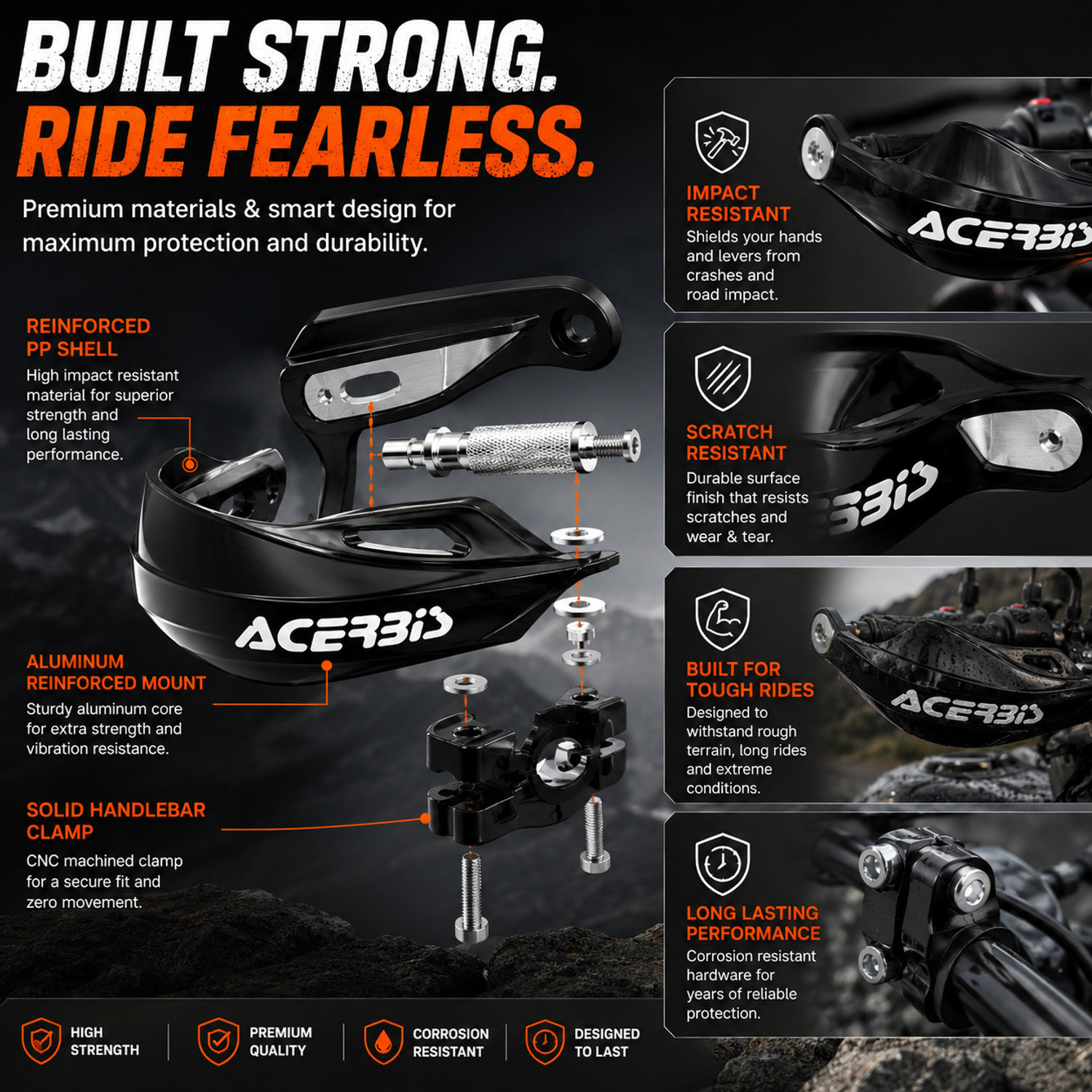 Image of SSB MOTO Acerbis Universal Motorcycle Hand Protector Guard Set with Mount Kit Handlebar Hand Guard