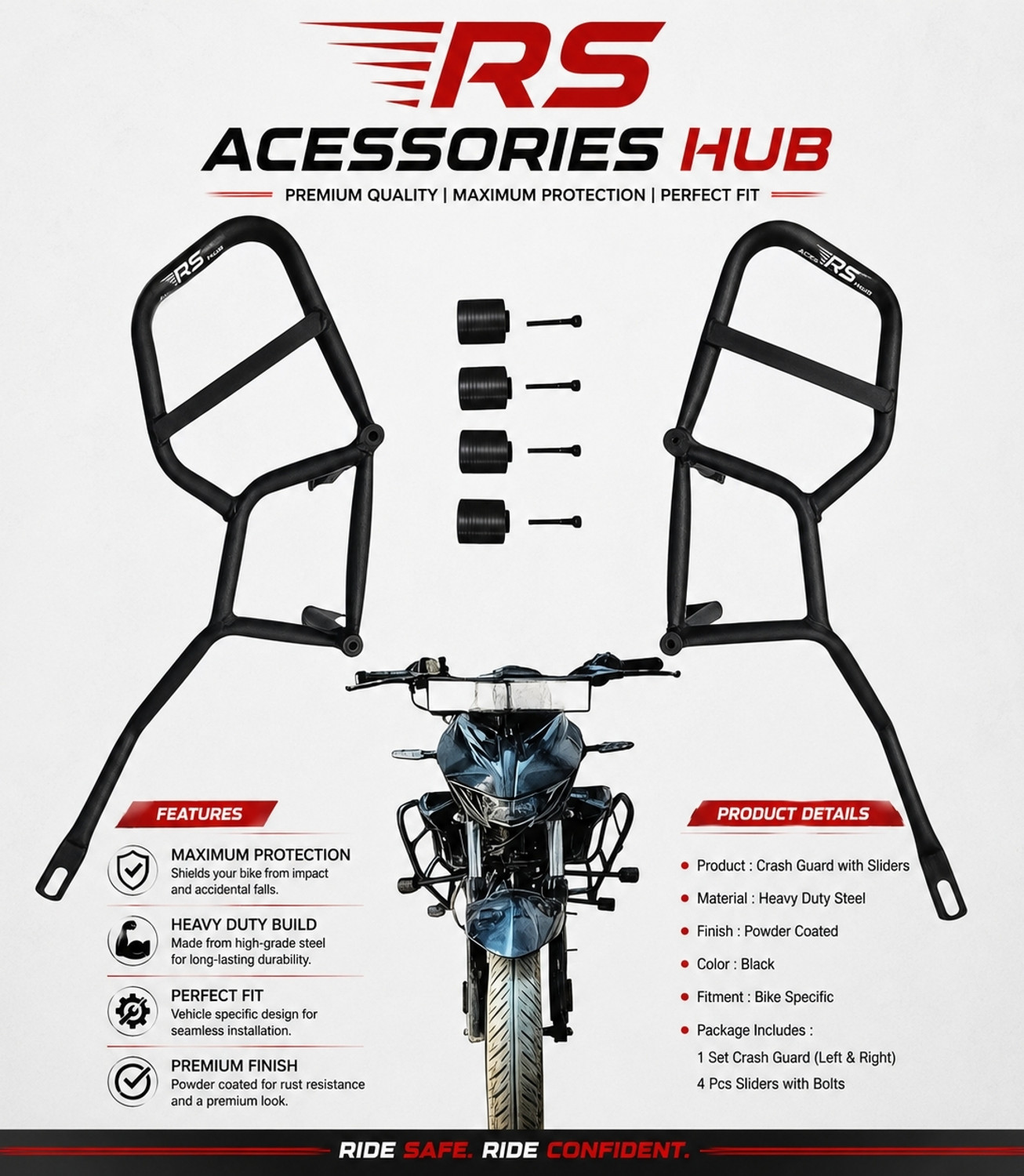 Image of RS ACESSORIES HUB HEAVY QUALITY H.E.R.O XTREME 125 R CRASH GUARD