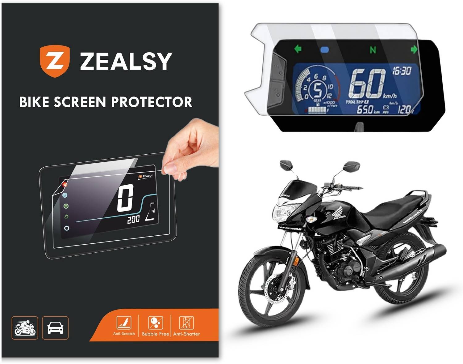 Zealsy Edge To Edge Screen Guard for Honda SP 160 Speedometer Dig