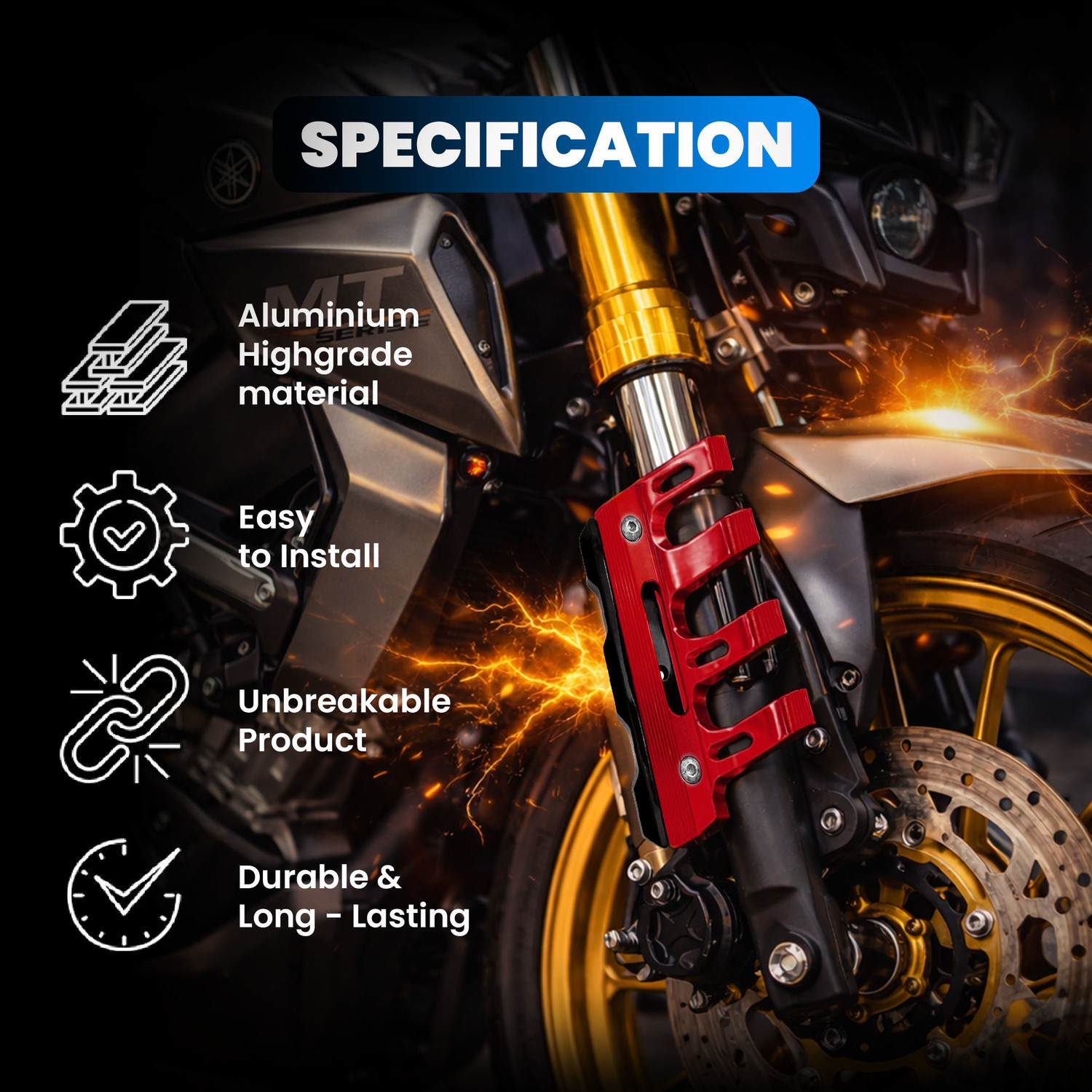 Image of Moto Genius CNC Aluminum Motorcycle Front Fork - Anti-Slip Shock Absorber Protector (Red) Bike Crash Guard (Universal For Bike)