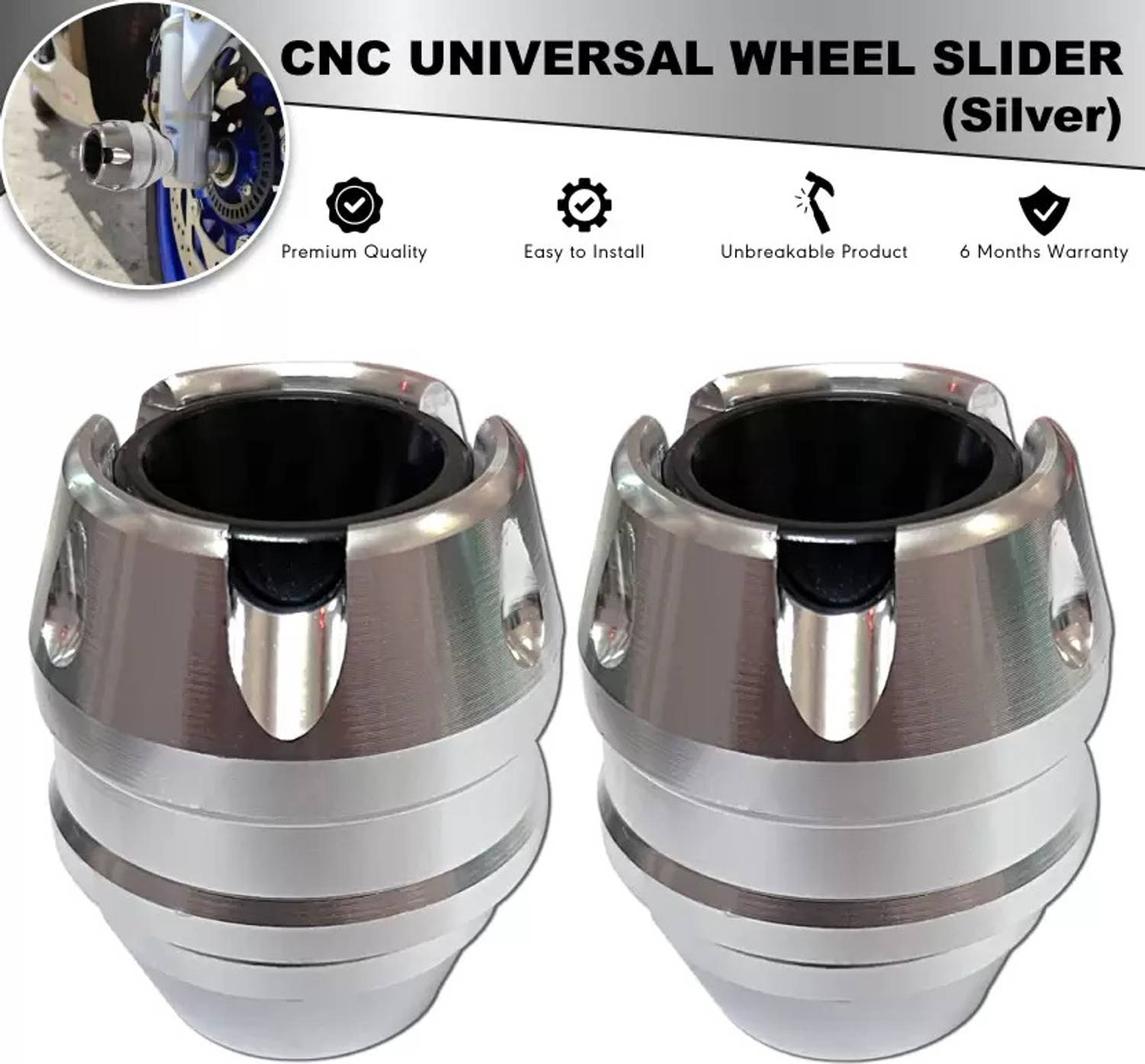 acube mart Fork Slider Wheel Front Fork Frame Sliders Universal for Bike silver HWS-07 Bike Crash Guard