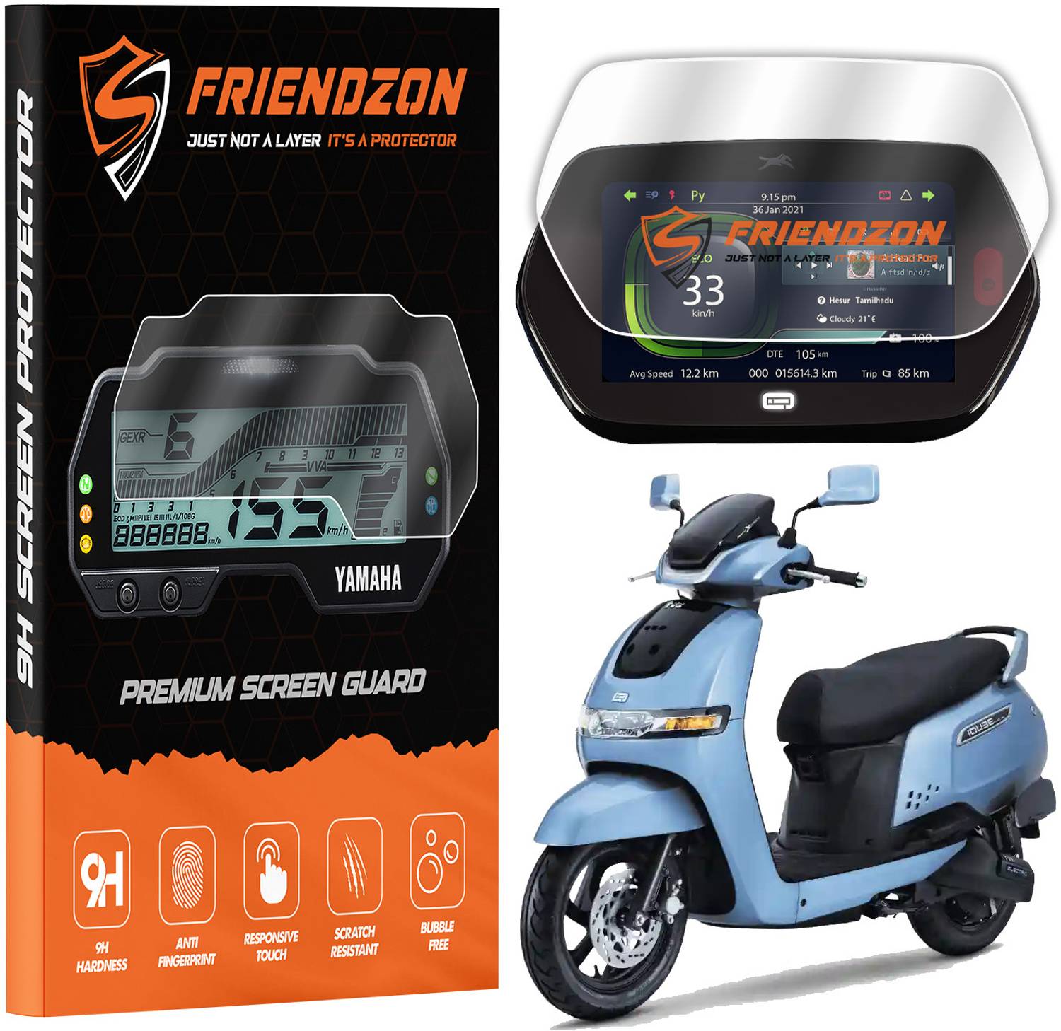 FriendZon Screen Guard for TVS iQUBE S Smart EV Scooter [7 INCH] || Anti-bubble || Anti Fingerprint || Scratch Resistant || HD Clear || TVS iQube Accessory [Not Tempered Glass]