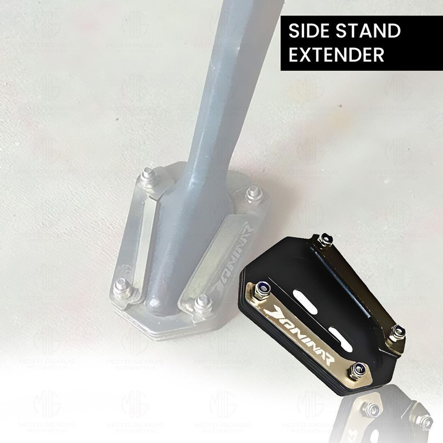Image of Moto Genius Side Stand Extender for Dominar 250 & 400 | Heavy-Duty Stability Support (Black) Bike Crash Guard