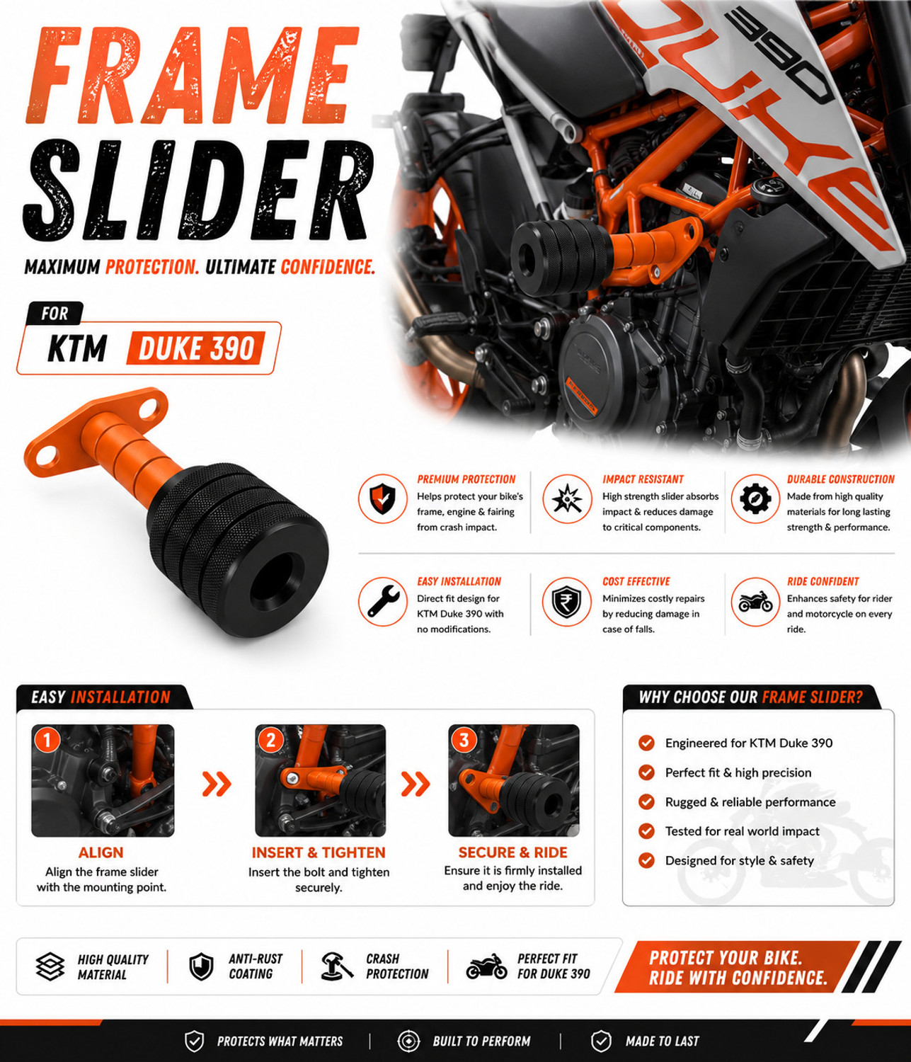 Image of MOXZILLA Duke 250 Frame Slider Black Bike Crash Guard