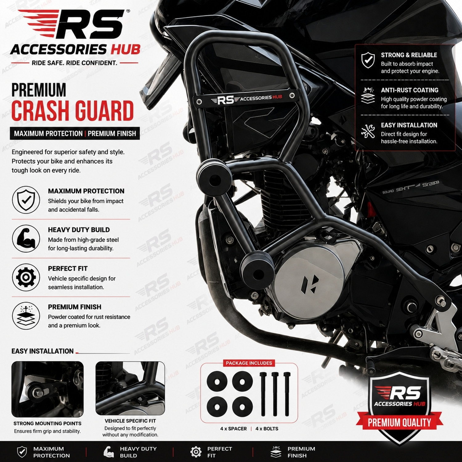 Image of RS ACESSORIES HUB HEAVY QUALITY H.E.R.O XTREME 125 R CRASH GUARD
