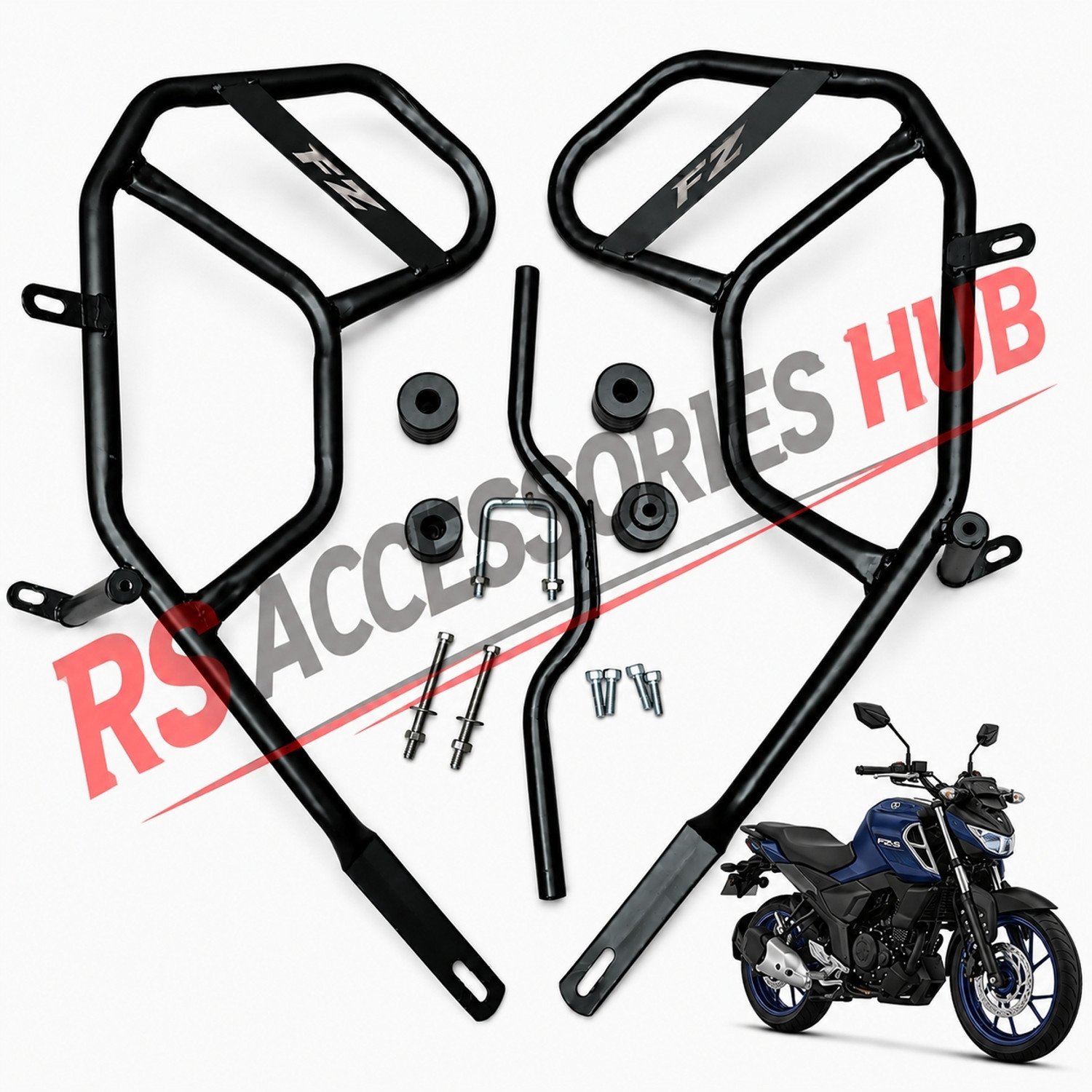 Image of RS ACESSORIES HUB Heavy Metal Leg Guard Compatible for Yamaha FZ-S V3 V4 Bike Crash Guard (Yamaha)